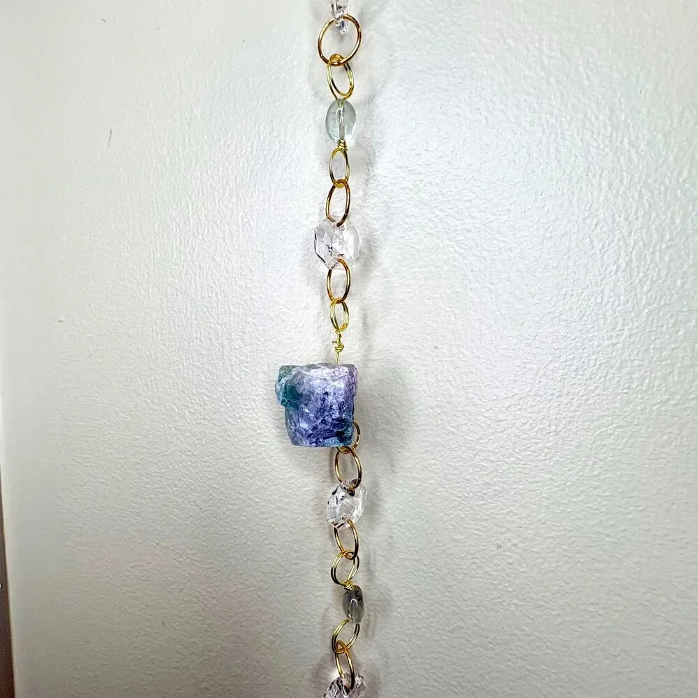 Raw Fluorite and Fluorite Bead Gemstone Wall Hanging